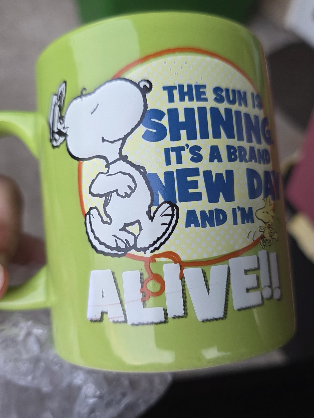 Peanuts Lime Green Snoopy 'Alive' Ceramic Mug